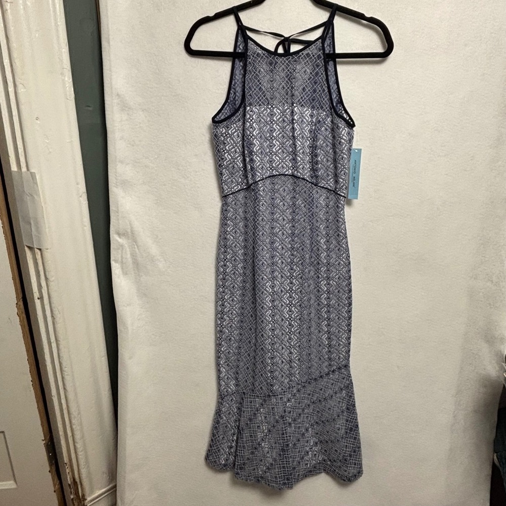 Antonio Melani Navy White Geometric Lace Halter Midi Gerwig Dress Size 0